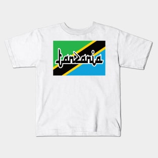 Flag of Tanzania, Africa | Arabic Style Script Font Kids T-Shirt